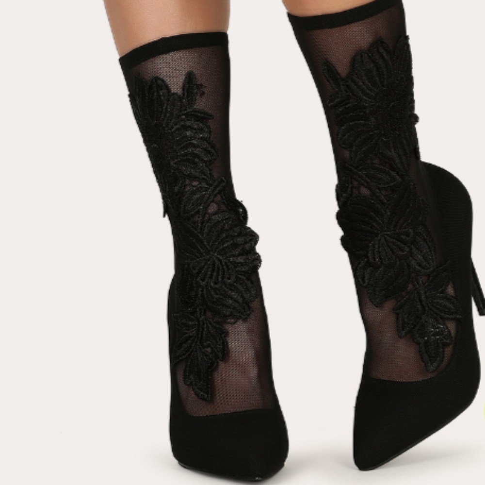 Liliana Black Lace Applique Bootie